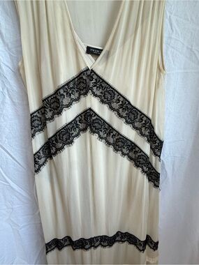 Twin-Set Cream Maxi Dress with Black Lace Chevron Trim